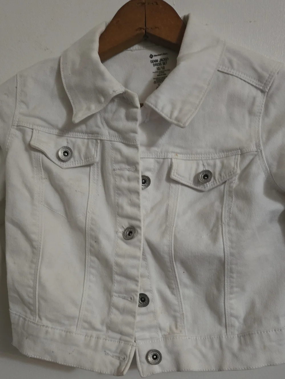 Girls Crop White Denim Jacket - Classic Button Front